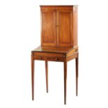 A SMALL LATE 18TH CENTURY FIGURED ROSEWOOD AND TULIPWOOD BANDED BONHEUR DE JOUR