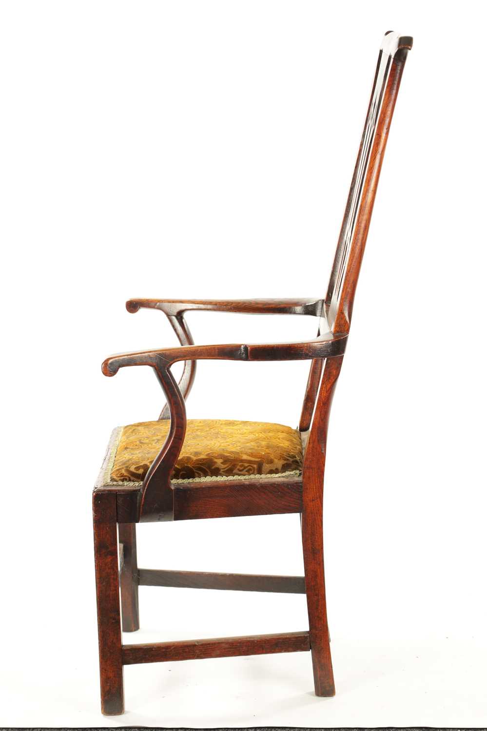 AN UNUSUAL 18TH CENTURY TALL BACK COUNTRY ELM SPLAT BACK ARMCHAIR - Image 6 of 7