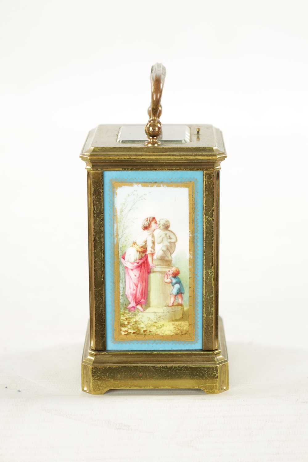 A LATE 19TH CENTURY FRENCH PORCELAIN PANELLED REPEATING CARRIAGE CLOCK - Image 8 of 10