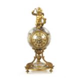 A LATE 19TH CENTURY FRENCH ORMOLU CHAMPLEVE ENAMEL MANTEL CLOCK