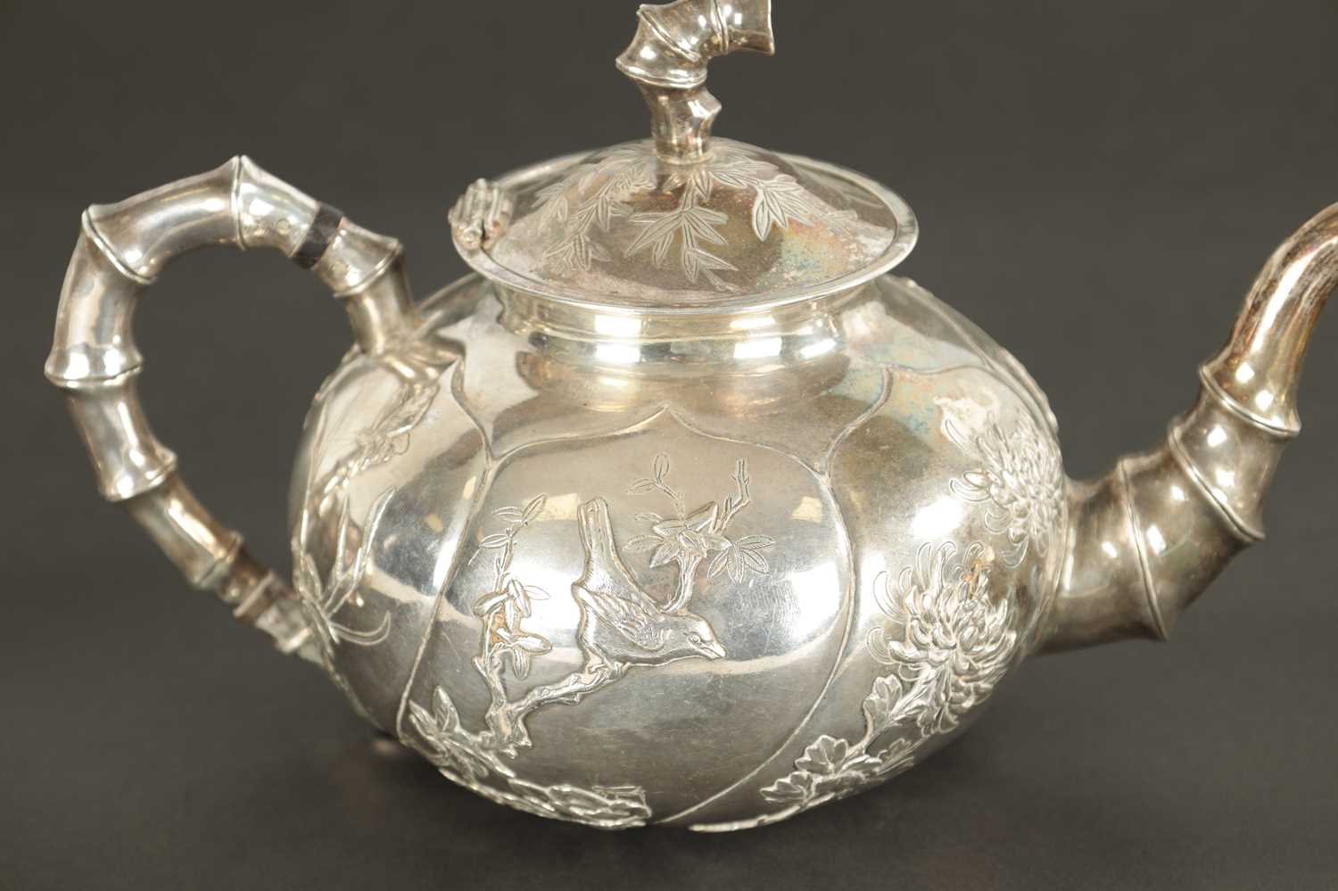 A LATE 19TH CENTURY CHINESE SILVER THREE-PIECE TEA SET - Image 2 of 9