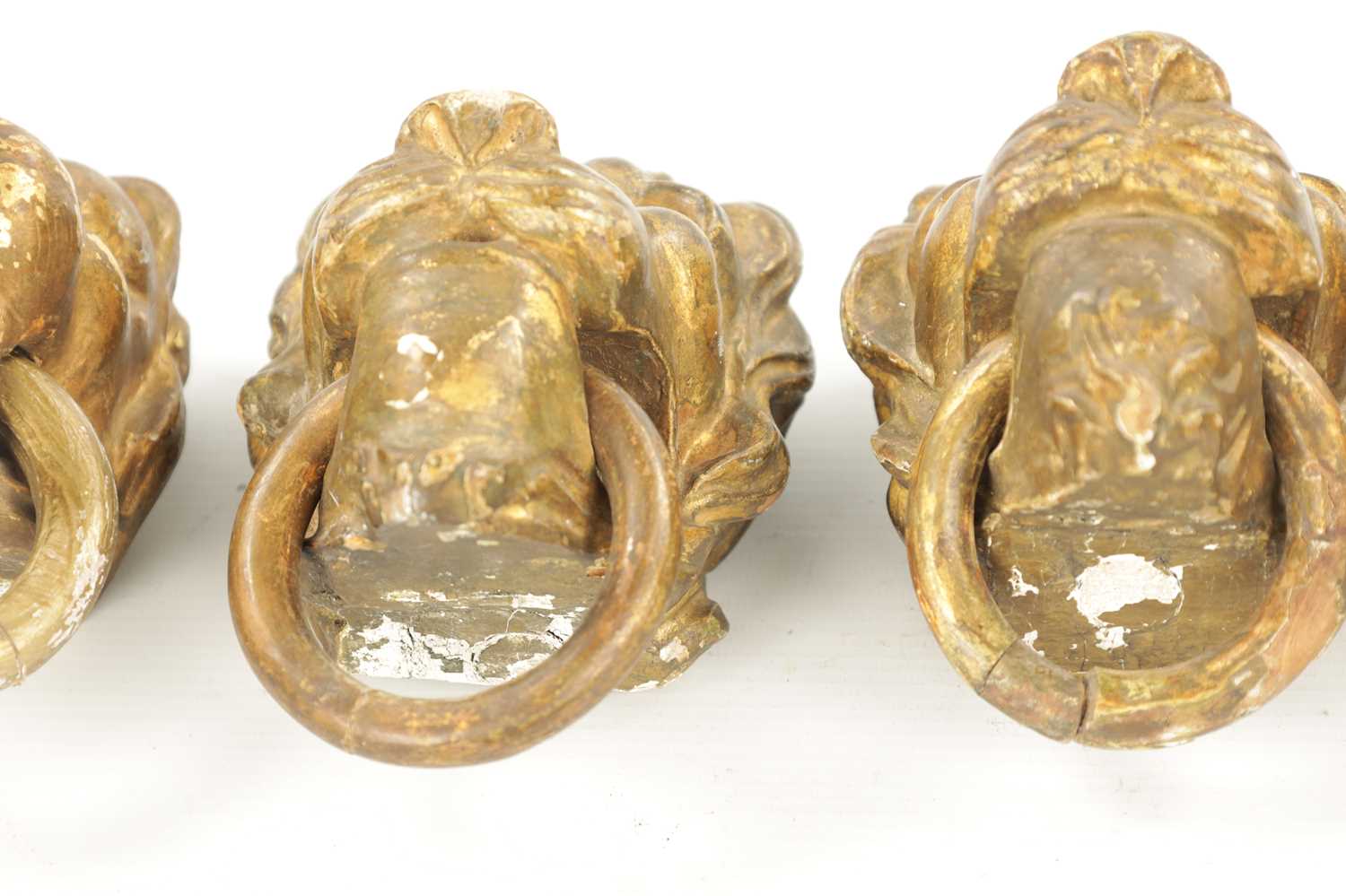 A SET OF FOUR REGENCY CARVED GILTWOOD LION'S HEADS - Image 2 of 9