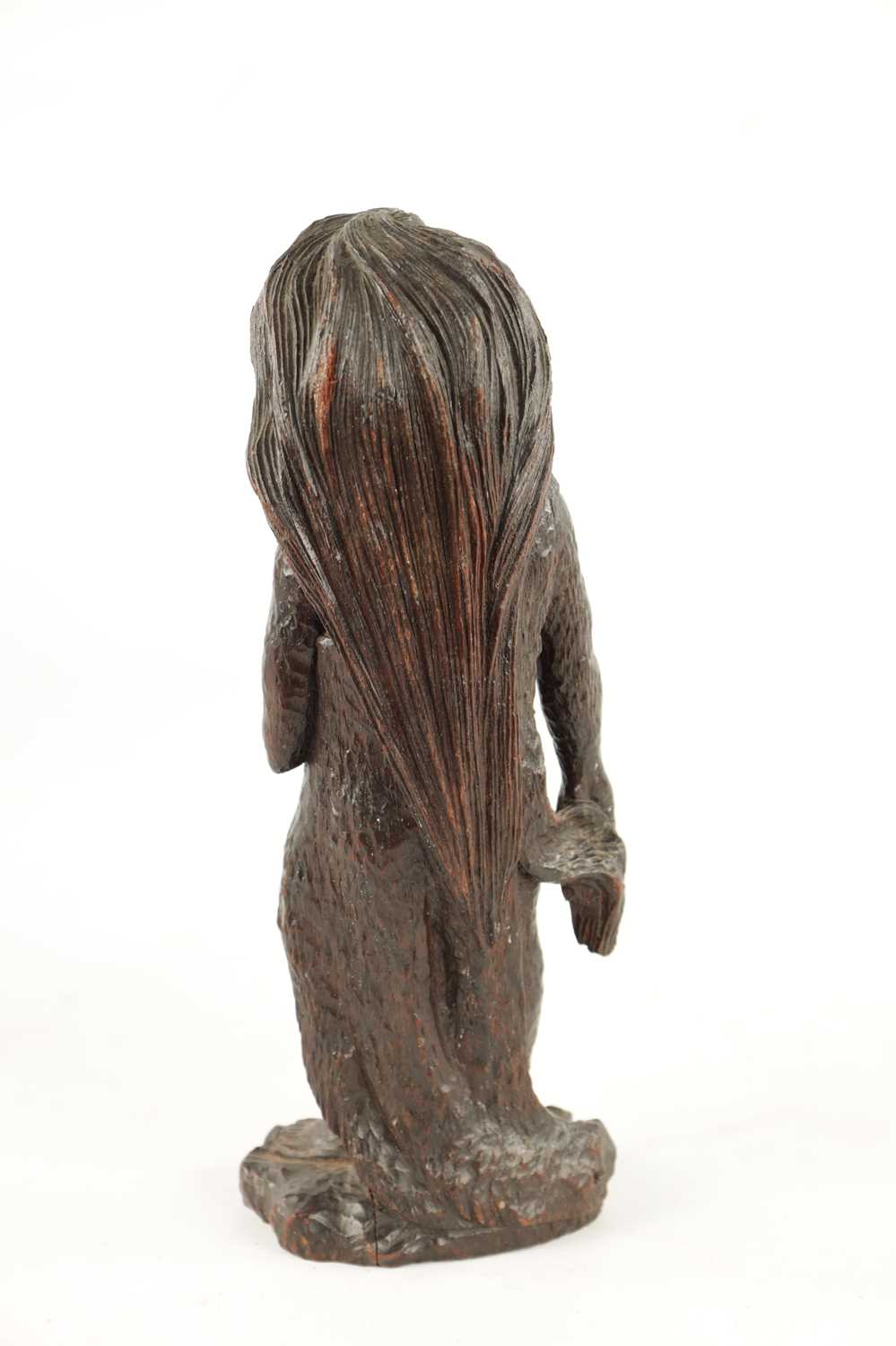 AN UNUSUAL 19TH CENTURY FOLK ARK CARVED WALNUT FIGURE OF A MYTHICAL FEMALE - Image 6 of 7