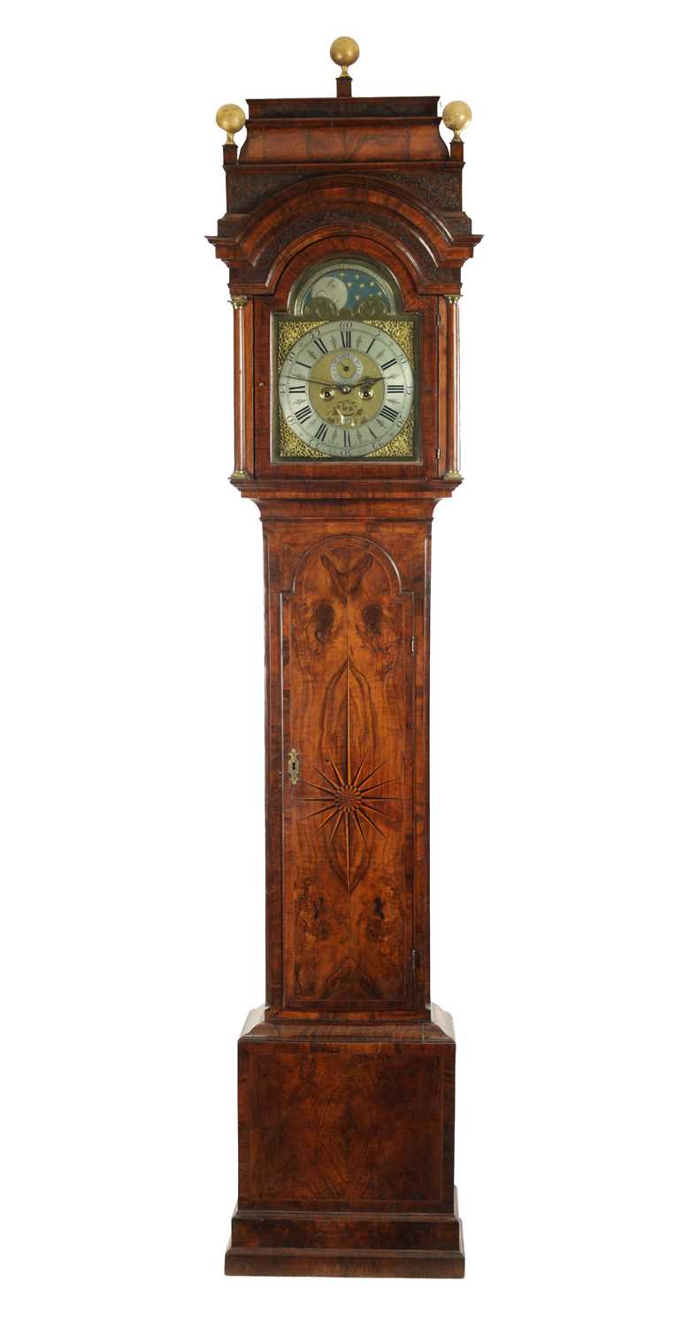 JACOB LOVELACE, EXON. A GEORGE II BURR WALNUT LONGCASE CLOCK