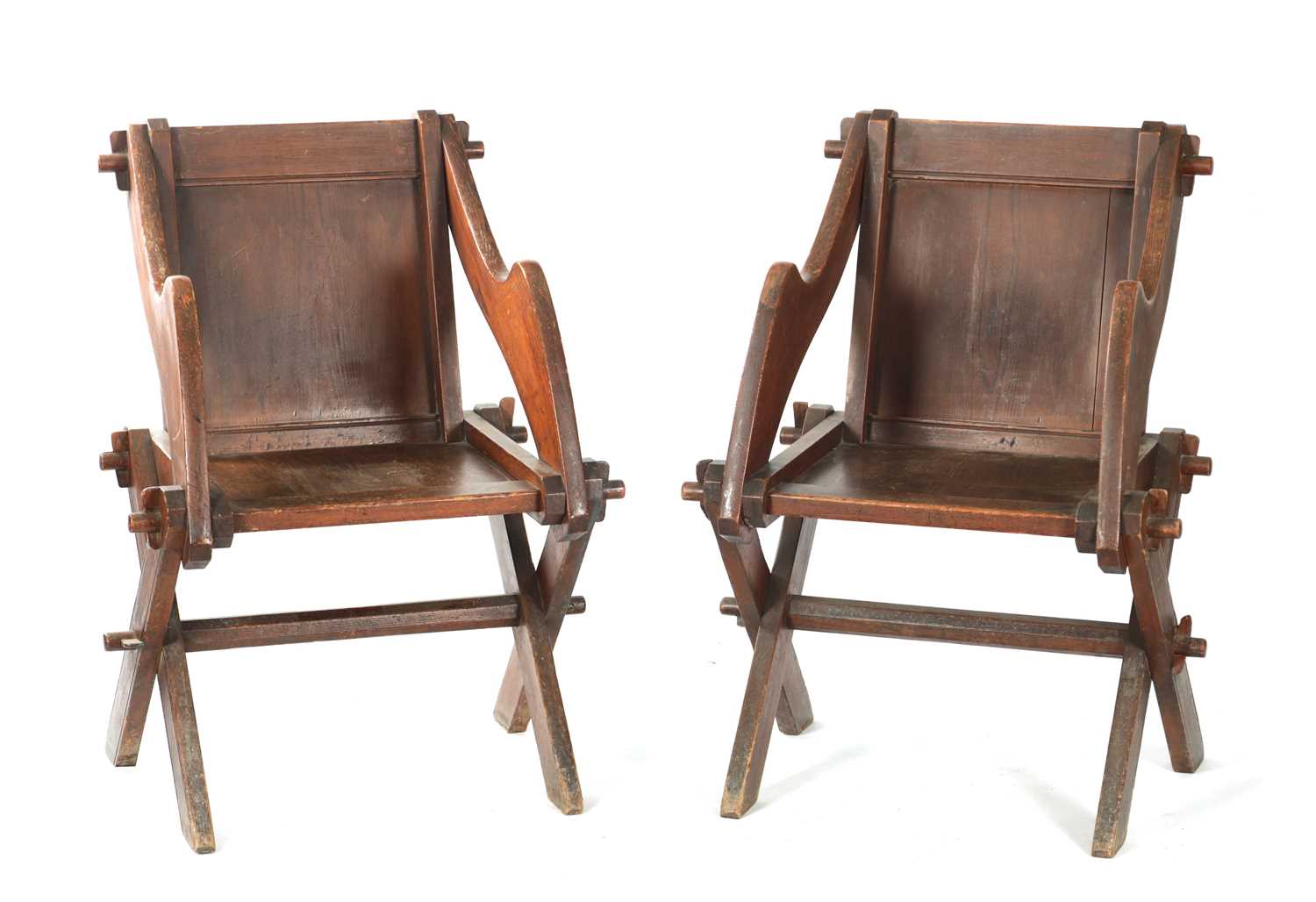 A PAIR OF LATE 18TH CENTURY PITCH PINE GLASTONBURY CHAIRS