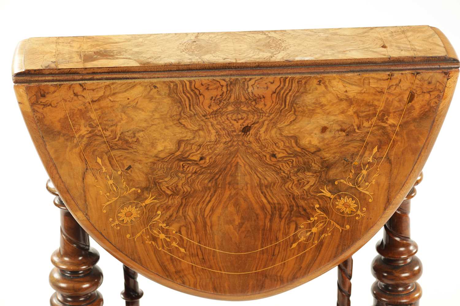 A 19TH CENTURY INLAID WALNUT MINIATURE SUTHERLAND TABLE - Image 4 of 6