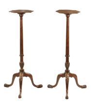 A PAIR OF GEORGE III MAHOGANY CHIPPENDALE STYLE TORCHERES