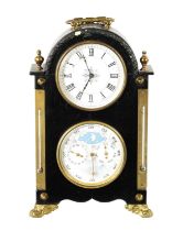 A LATE 19TH CENTURY FRENCH EBONY VENEERED MANTEL CLOCK WITH YEAR CALENDAR