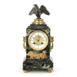 A LATE 19TH CENTURY FRENCH ANTICO VERDE MARBLE, BRONZE AND ORMOLU MANTEL CLOCK