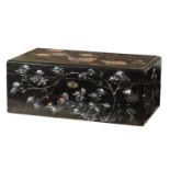A 19TH CENTURY EBONY AND MOTHER OF PEARL INLAID WRITING SLOPE
