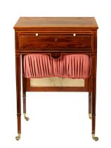 A FINE REGENCY BOXWOOD STRUNG FIGURED ROSEWOOD WORK TABLE