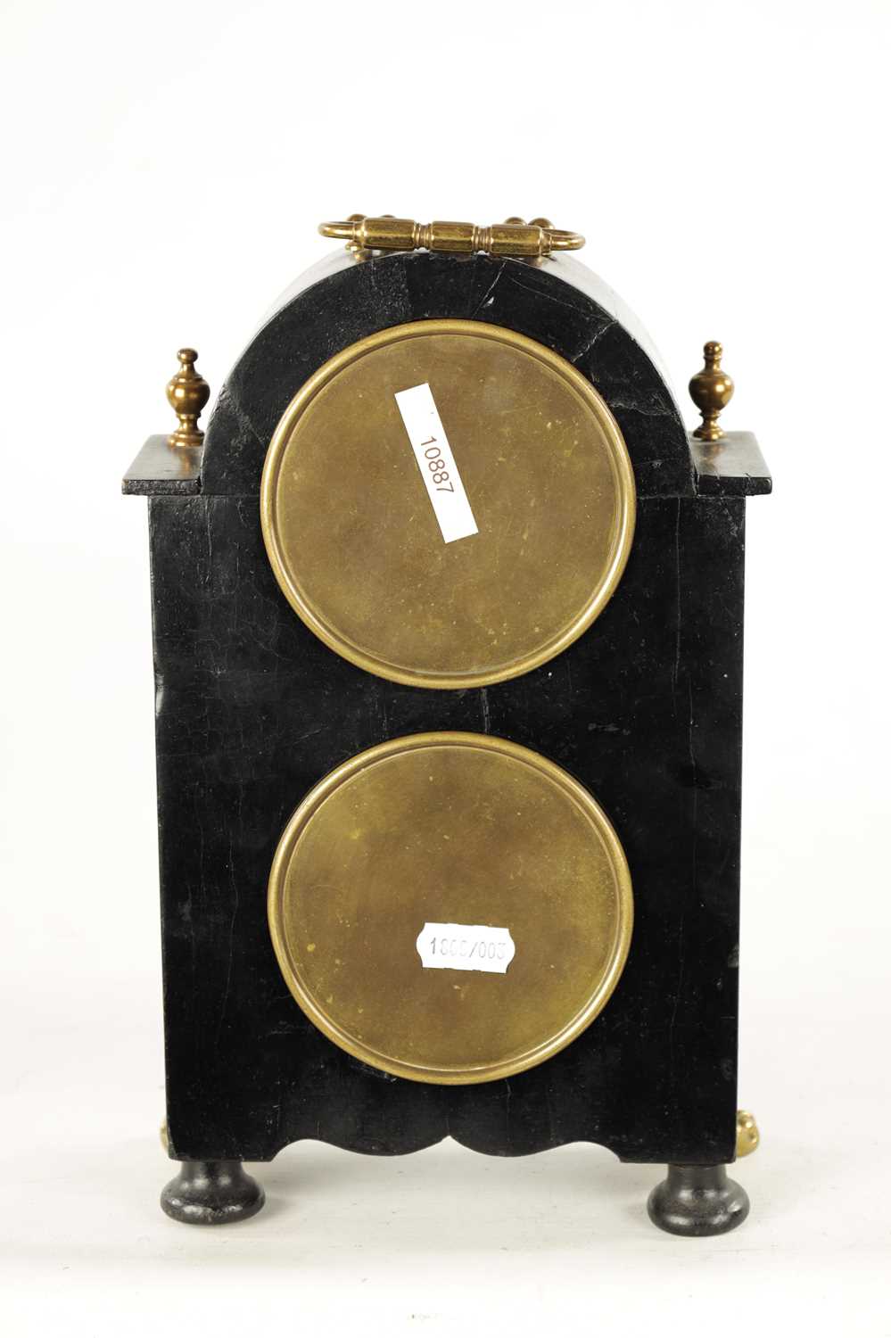 A LATE 19TH CENTURY FRENCH EBONY VENEERED MANTEL CLOCK WITH YEAR CALENDAR - Image 6 of 9