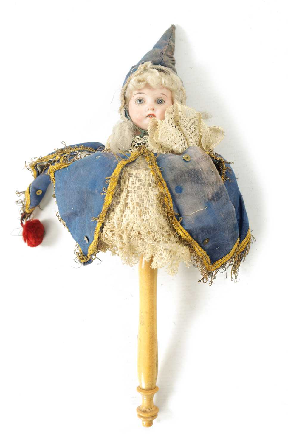 A LATE 19TH CENTURY BISQUE SOCKET HEAD DOLL / JESTER