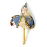 A LATE 19TH CENTURY BISQUE SOCKET HEAD DOLL / JESTER