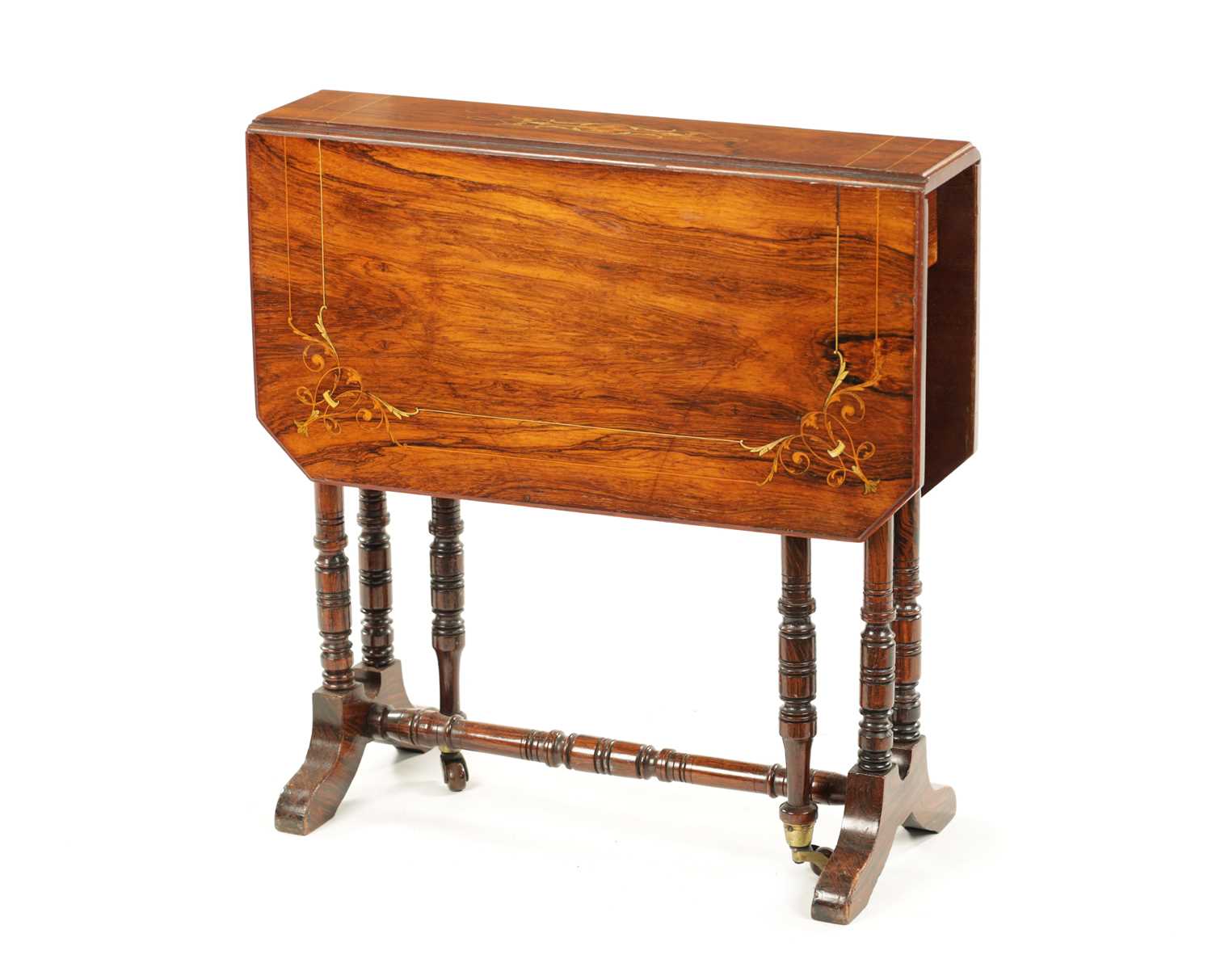 A 19TH CENTURY INLAID ROSEWOOD SUTHERLAND TABLE