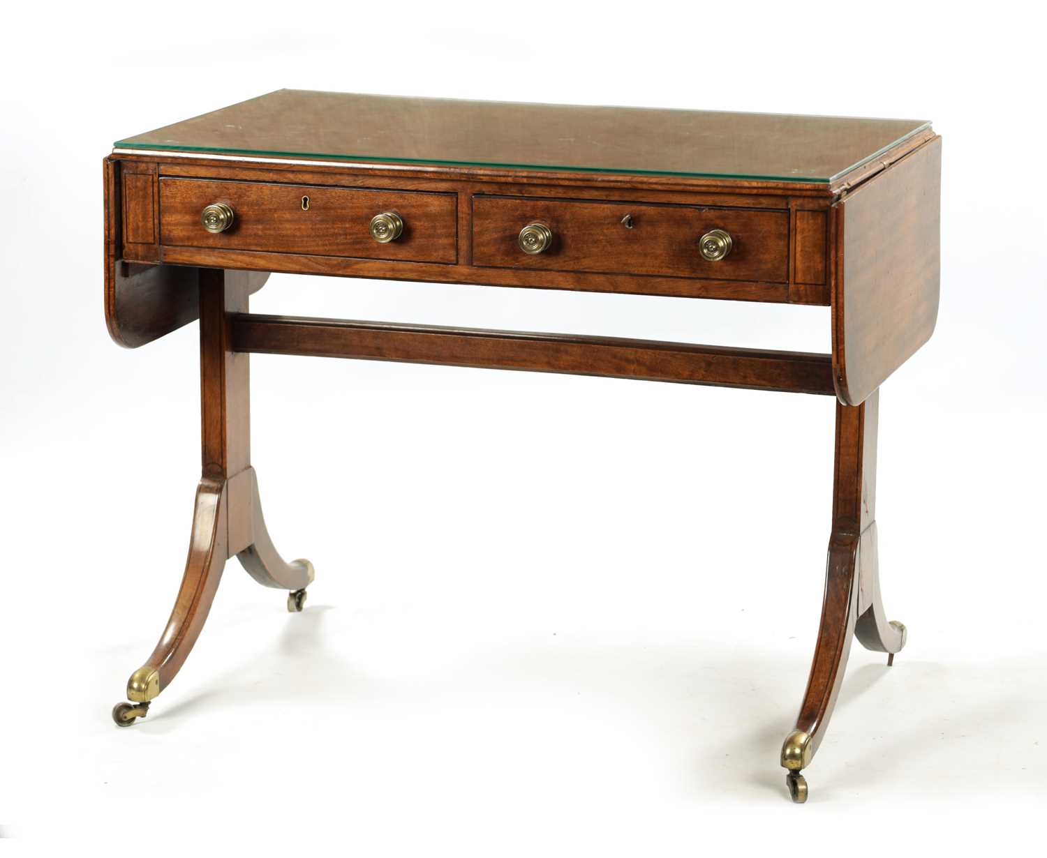 A REGENCY MAHOGANY TWO DRAWER SOFA TABLE