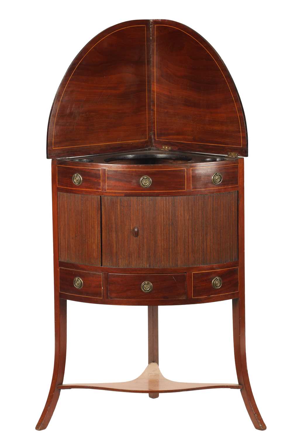 AN UNUSUAL GEORGE III MAHOGANY CORNER WASH STAND