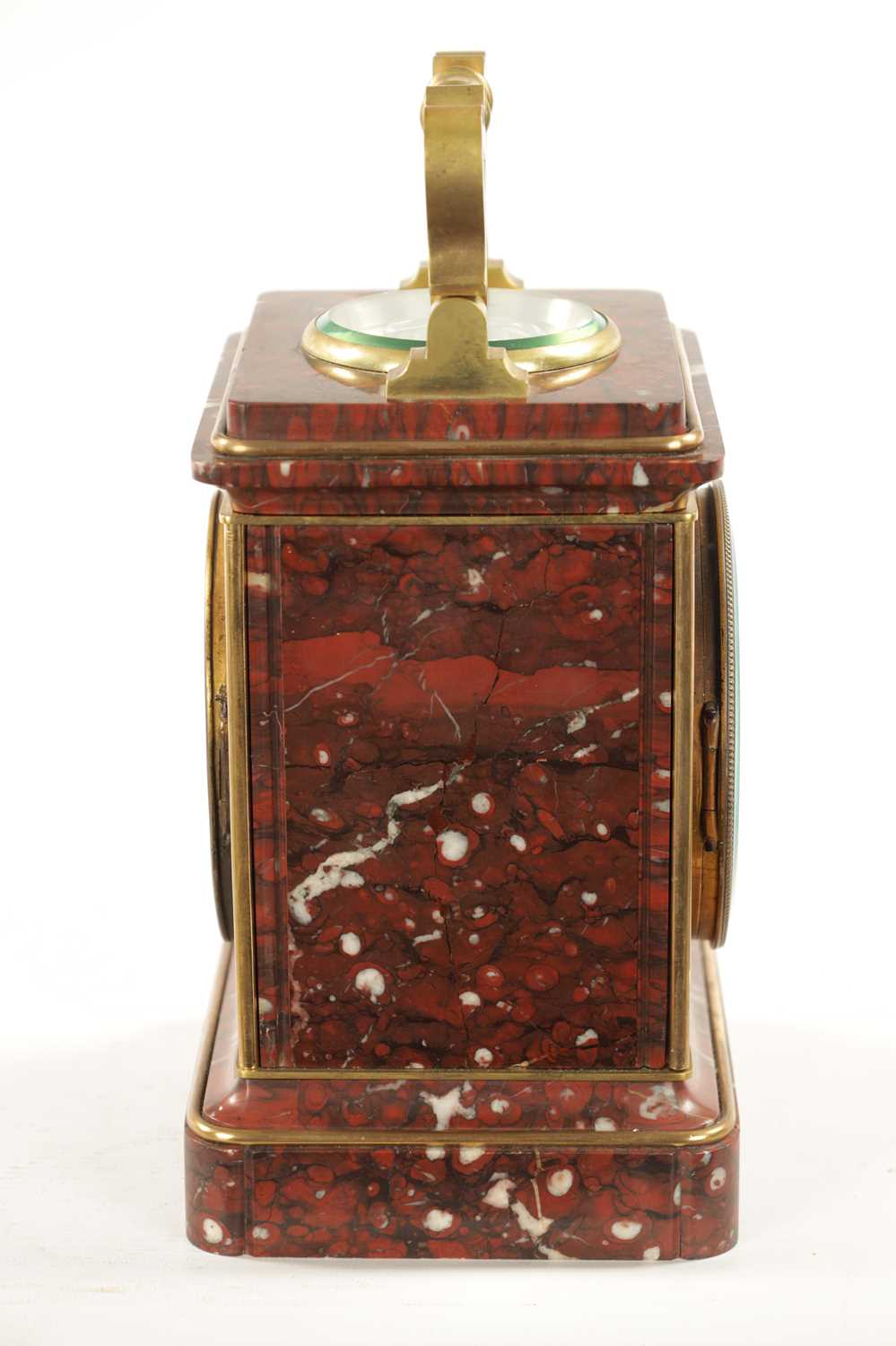 A 19TH CENTURY FRENCH GILT BRASS AND ROUGE MARBLE MANTEL CLOCK - Image 8 of 8