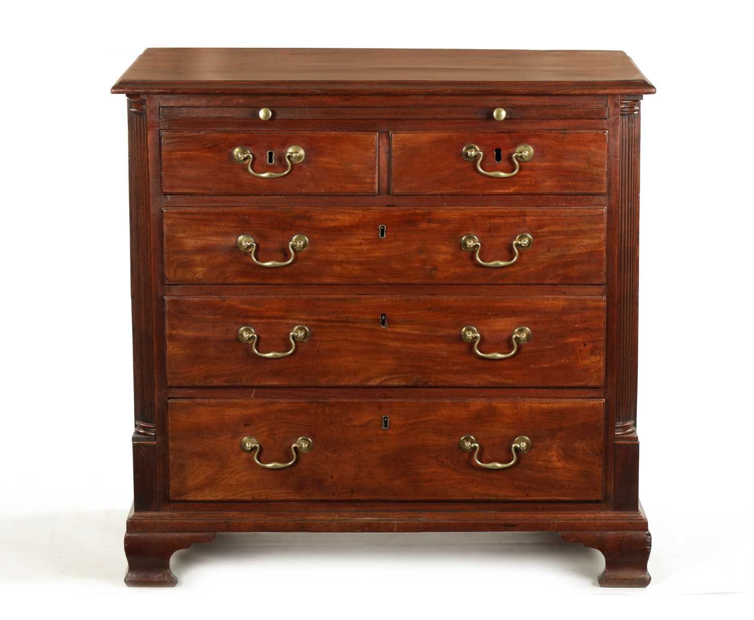 A GEORGE III MAHOGANY LANCASHIRE CHEST OF DRAWERS