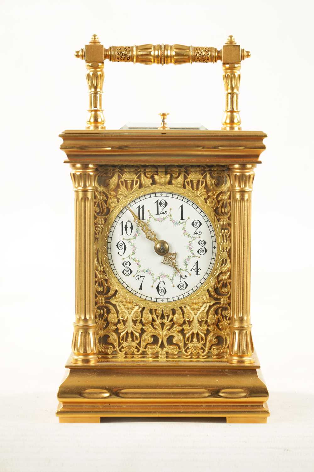 A LATE 19TH CENTURY FRENCH GILT CASED REPEATING CARRIAGE CLOCK - Image 5 of 12