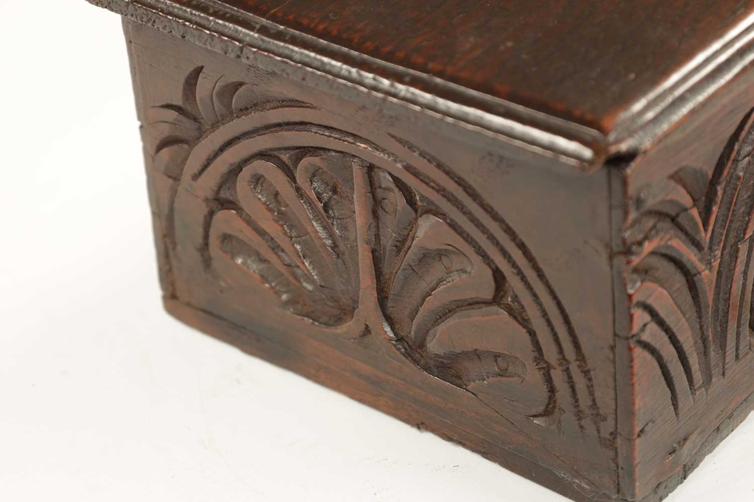 A GOOD 17TH CENTURY UNUSUALLY SMALL OAK BIBLE BOX OF FINE COLOUR AND PATINA - Image 5 of 10