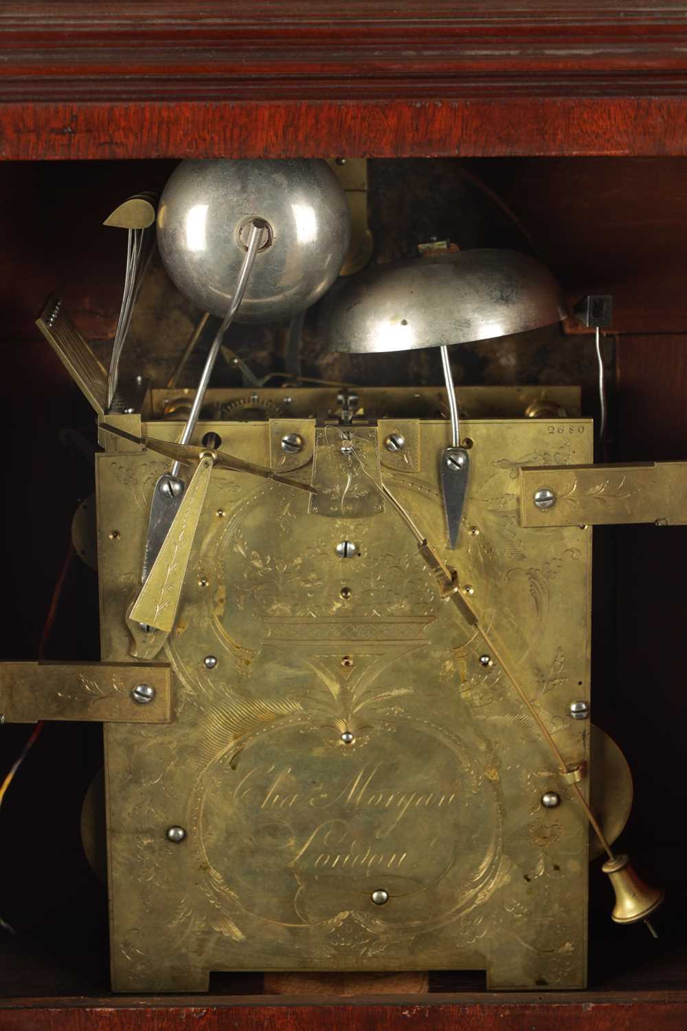 CHARLES MORGAN, LONDON. NO. 2680. A GEORGE III QUARTER CHIMING VERGE BRACKET CLOCK WITH CALENDAR AND - Image 8 of 14