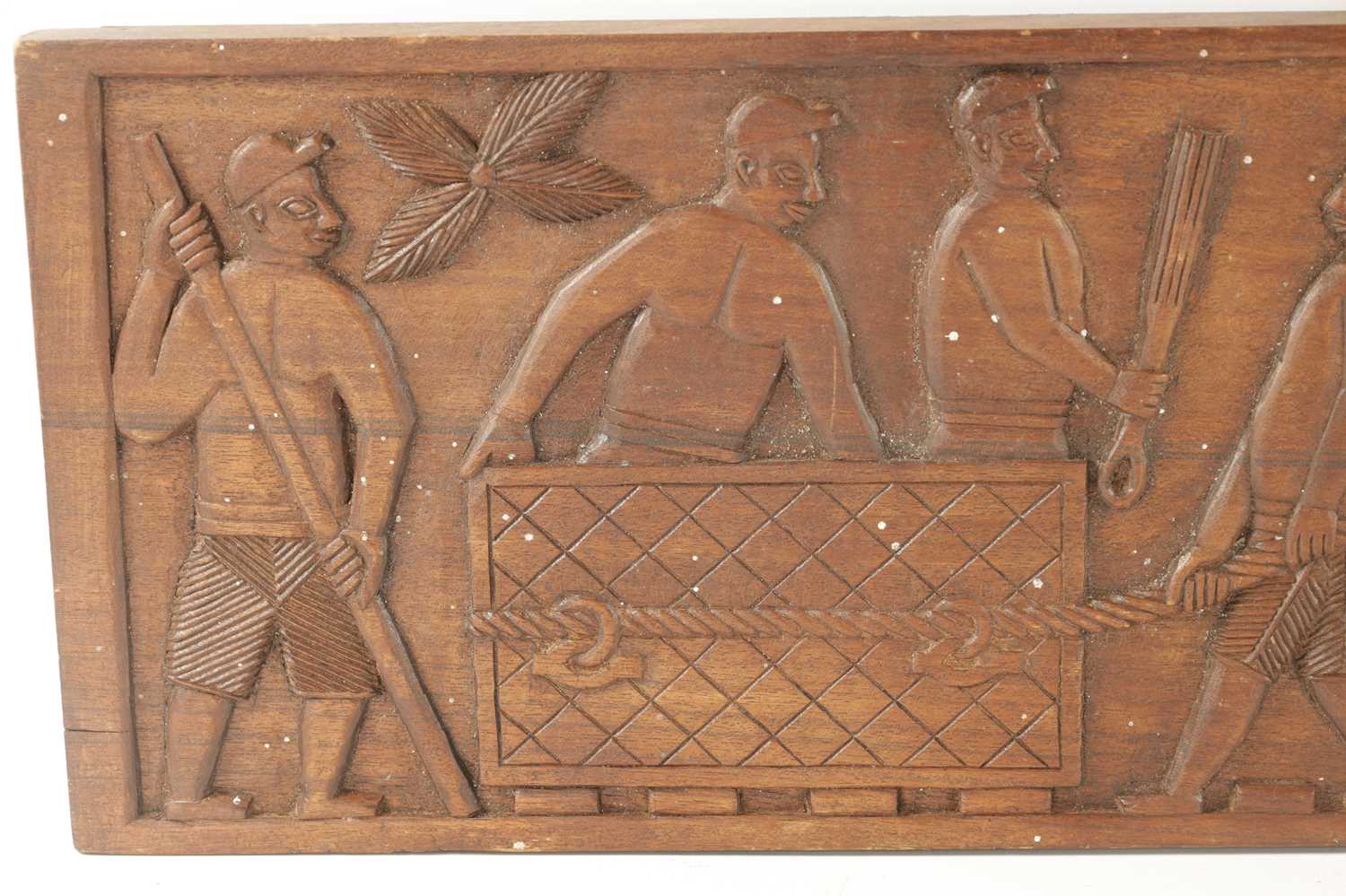A CAMEROON CARVED HARDWOOD PLAQUE OF SLAVES - Image 3 of 8