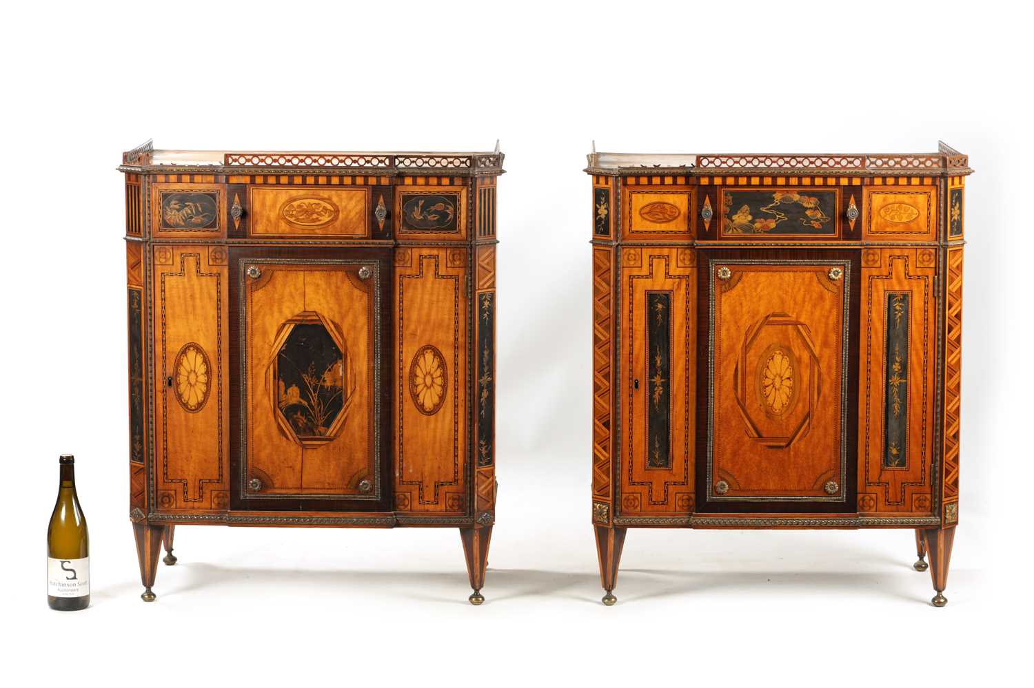 A FINE PAIR OF 18TH CENTURY CONTINENTAL SATINWOOD AND MAHOGANY LACQUERWORK AND INLAID SIDE CABINETS - Image 2 of 15