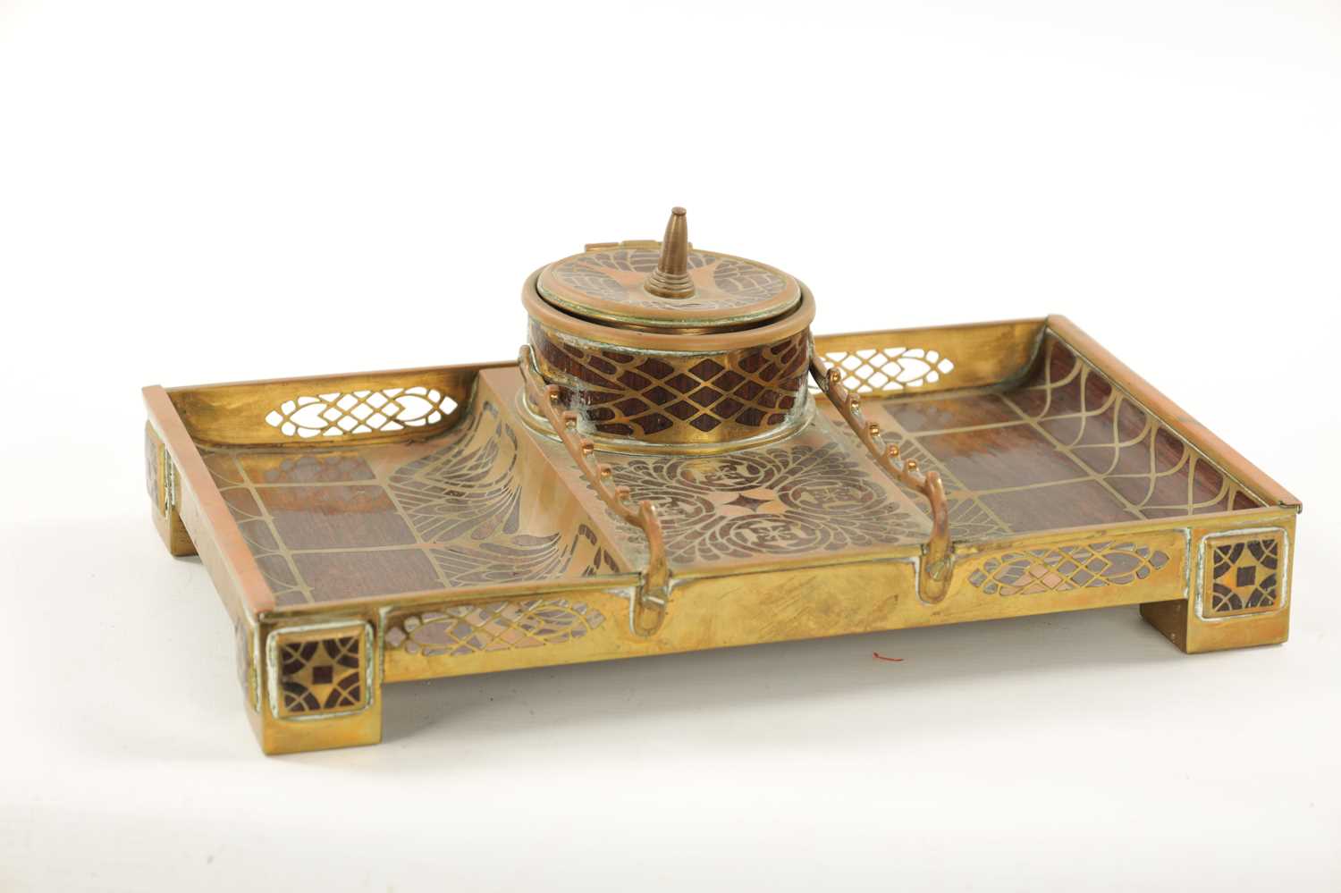 ERHARD & SOHNE, A ROSEWOOD AND BRASS INLAID INK STAND - Image 6 of 6