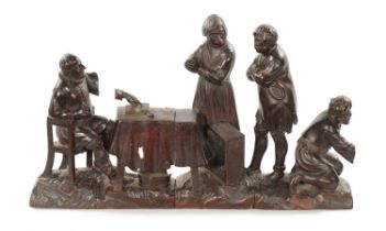 AN 18TH CENTURY CARVED GROUP OF FIGURES, SENTENCING PRISONER