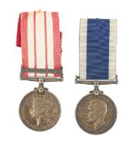 A GEORGE VI NAVAL GENERAL SERVICE MEDAL WITH PALESTINE 1936-1939 CLAPS AND ROYAL NAVY LONG SERVICE