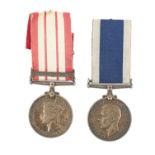 A GEORGE VI NAVAL GENERAL SERVICE MEDAL WITH PALESTINE 1936-1939 CLAPS AND ROYAL NAVY LONG SERVICE