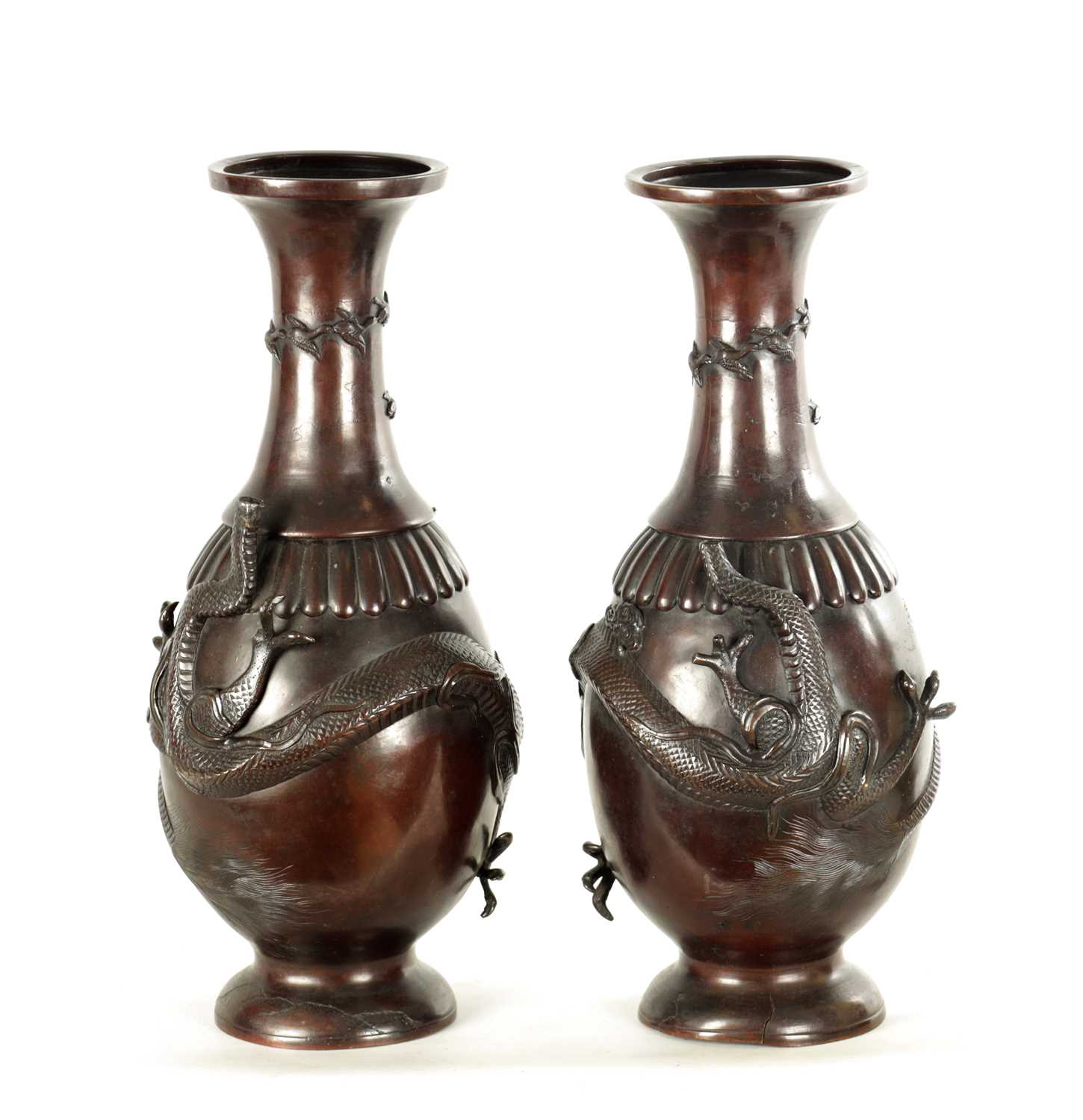 A PAIR OF TWO LATE 19TH CENTURY CHINESE BRONZE VASES