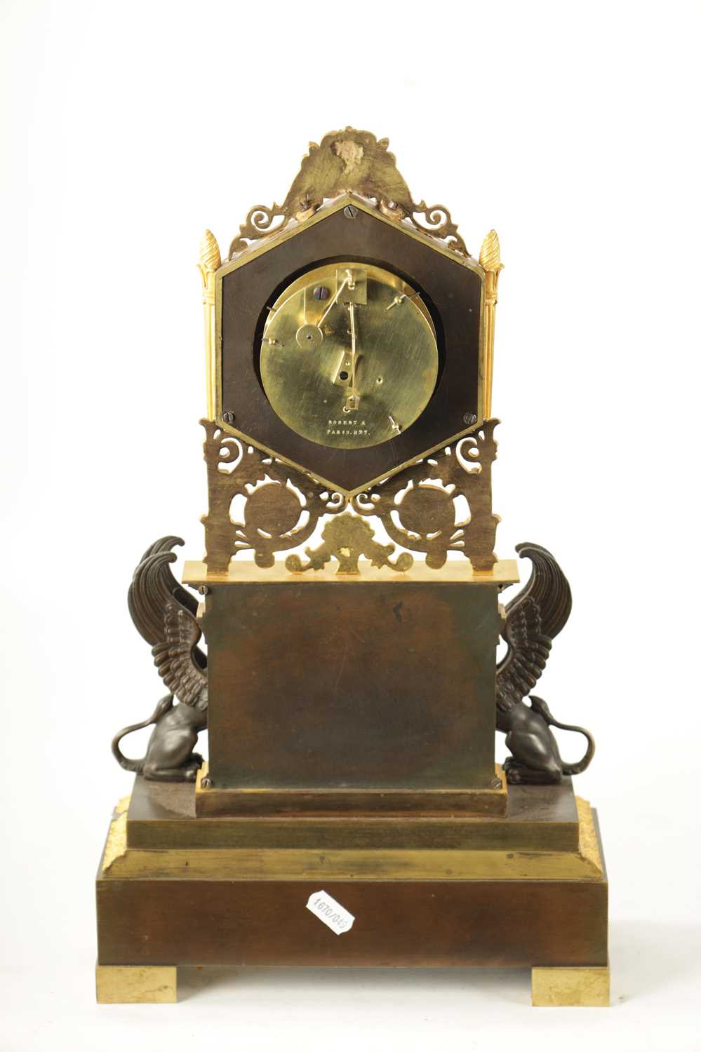A GOOD LATE REGENCY FRENCH BRONZE AND ORMOLU AUTOMATION MANTEL CLOCK BY ROBERT PARIS NO.827 - Image 7 of 10