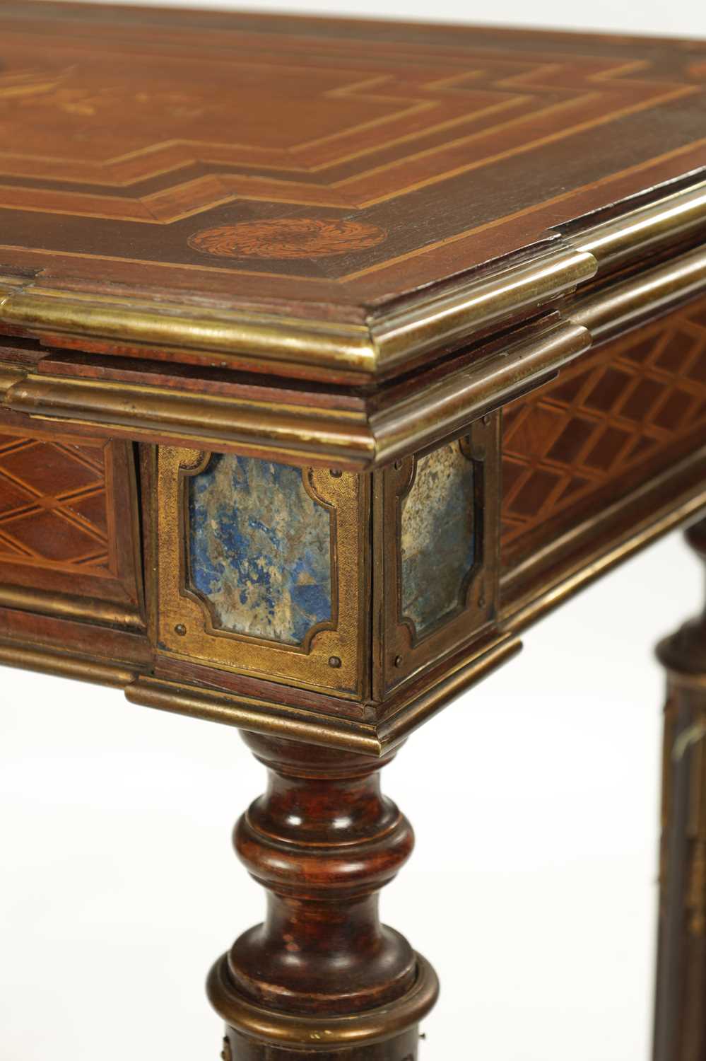 A 19TH CENTURY WALNUT AND ROSEWOOD MARQUETRY INLAID FRENCH CARD TABLE - Image 3 of 7