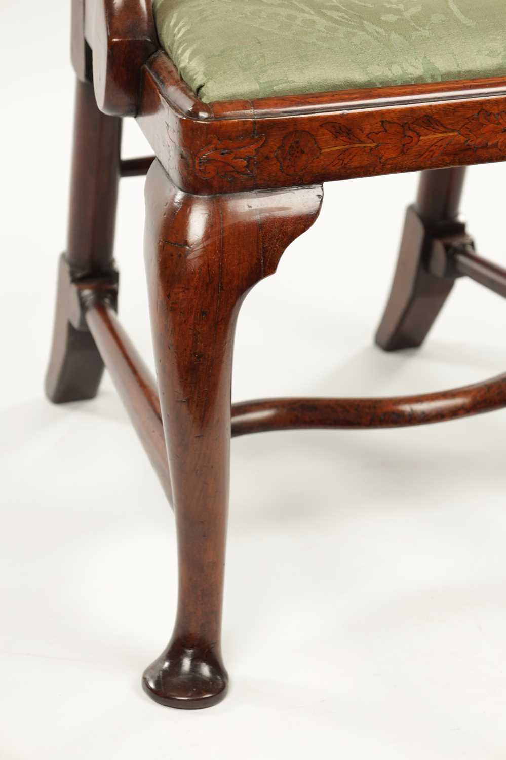 AN 18TH CENTURY WALNUT AND MARQUETRY INLAID ARM CHAIR - Image 6 of 10