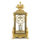 A LATE 19TH CENTURY FRENCH GILT BRASS FOUR-GLASS MANTEL CLOCK