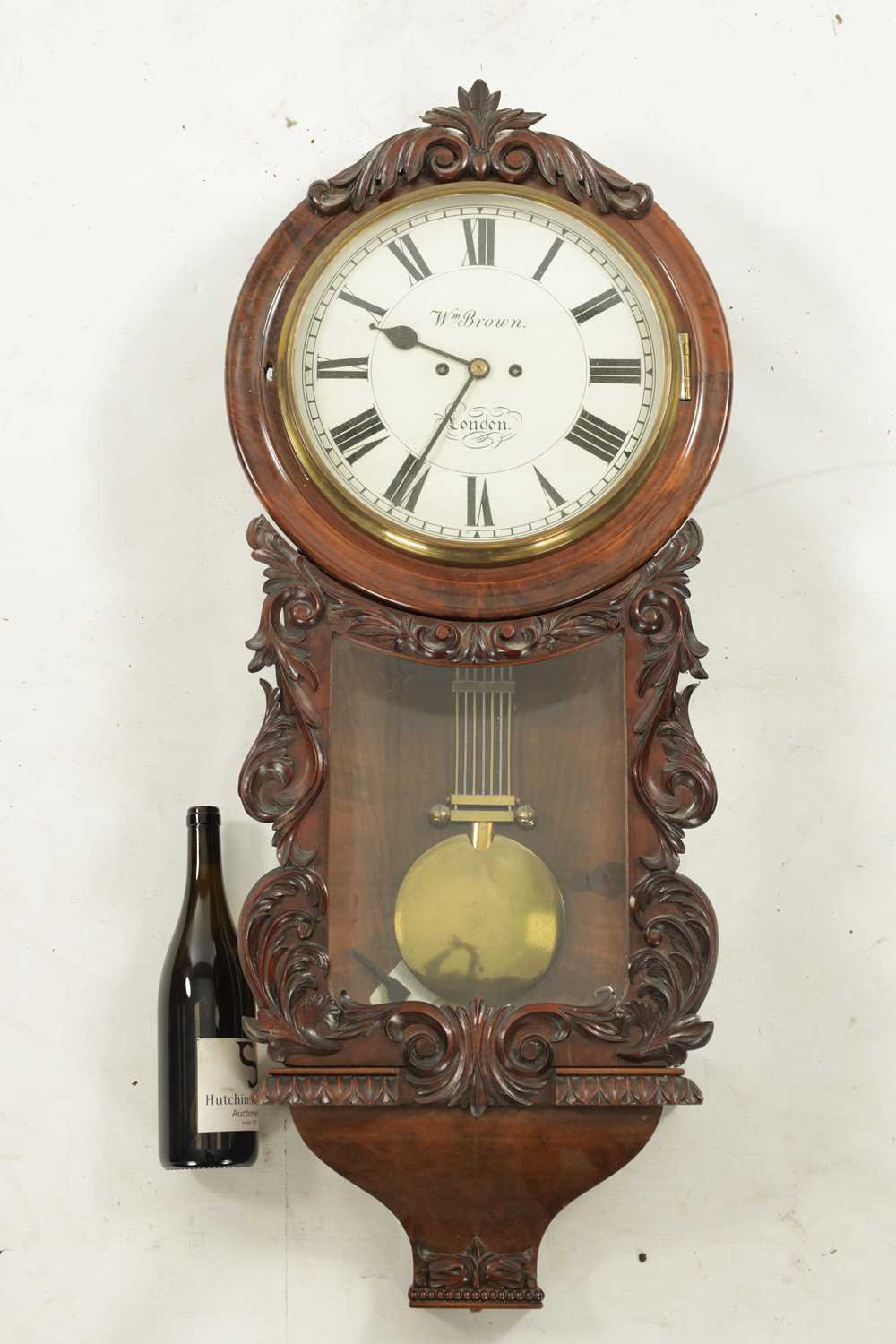 W. BROWN. LONDON. A LATE 19TH CENTURY CARVED WALNUT DOUBLE FUSEE WALL CLOCK - Image 2 of 8