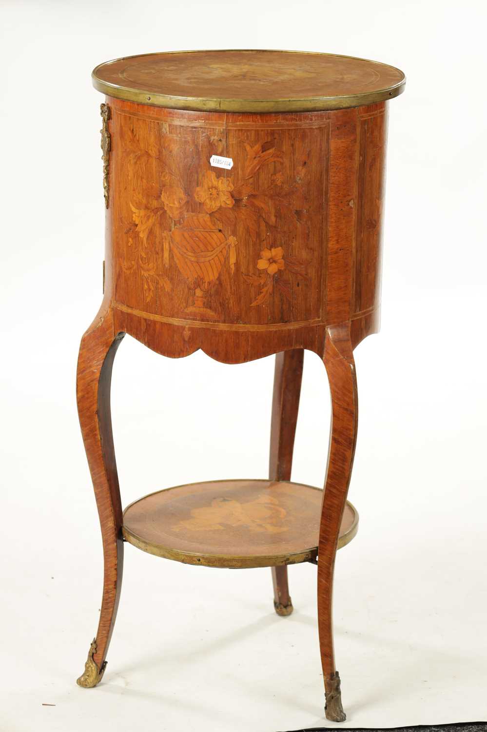 A 19TH CENTURY FRENCH WALNUT MARQUETRY CIRCULAR BEDSIDE CABINET - Image 9 of 9