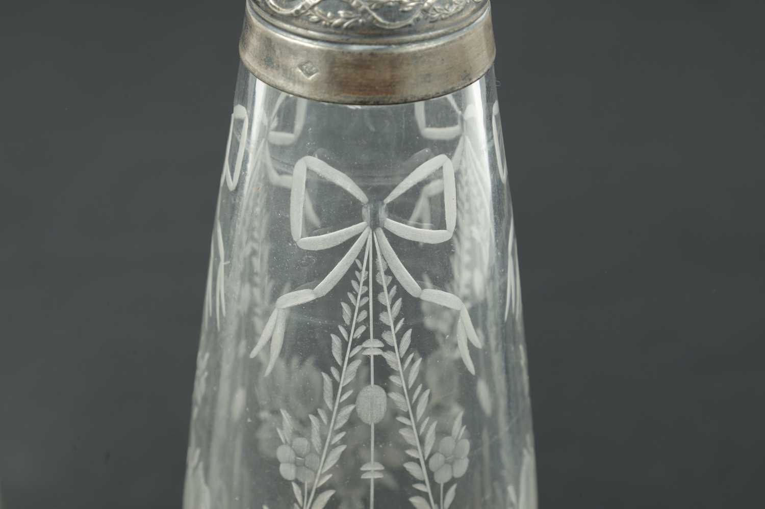 A PAIR OF FRENCH SILVER TOPPED AND CUT GLASS DECANTER BOTTLES - Image 3 of 7