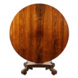 A WILLIAM IV FIGURED ROSEWOOD CENTRE TABLE