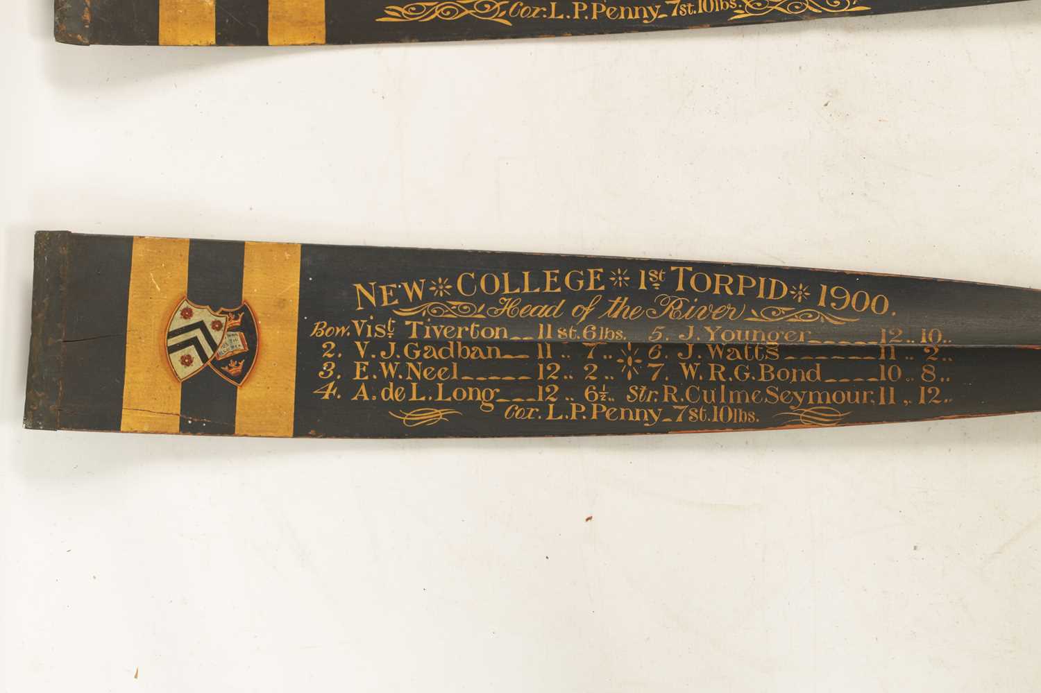 A GOOD PAIR OF PRESENTATIONS OXFORD UNIVERSITY ROWING OARS DATED 1900. - Image 10 of 14