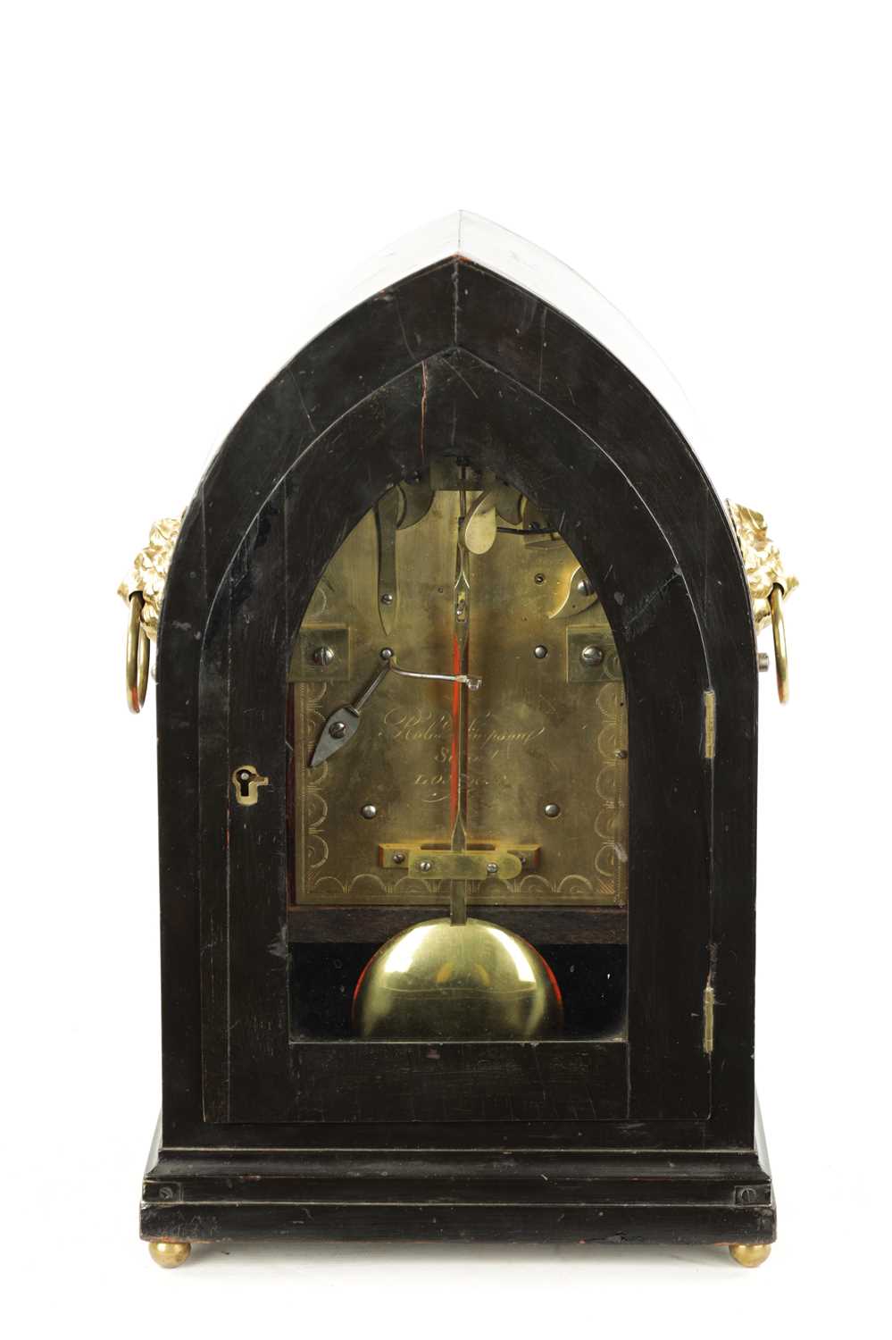 ROBERT SIMPSON, LONDON. A REGENCY EBONISED BRACKET CLOCK WITH BRACKET - Image 9 of 11