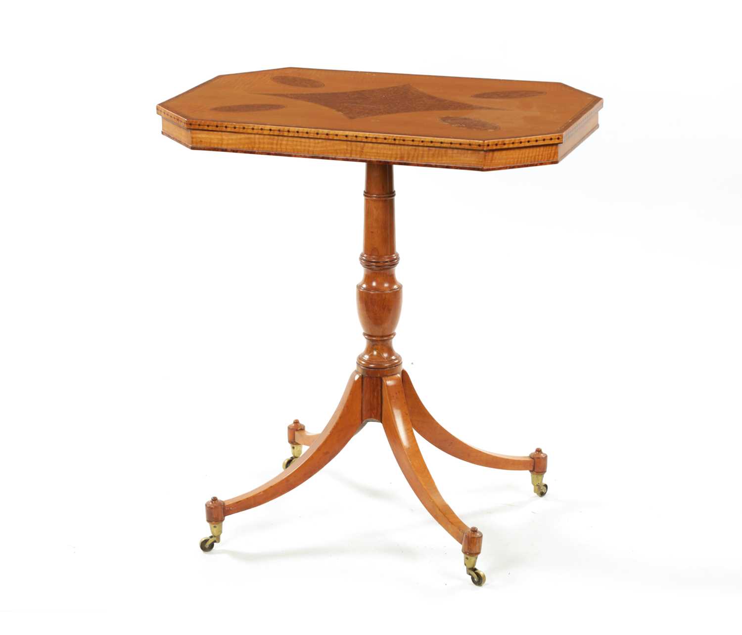 A REGENCY SATINWOOD AND AMBOYNA PANELLED OCCASIONAL TABLE - Image 5 of 7