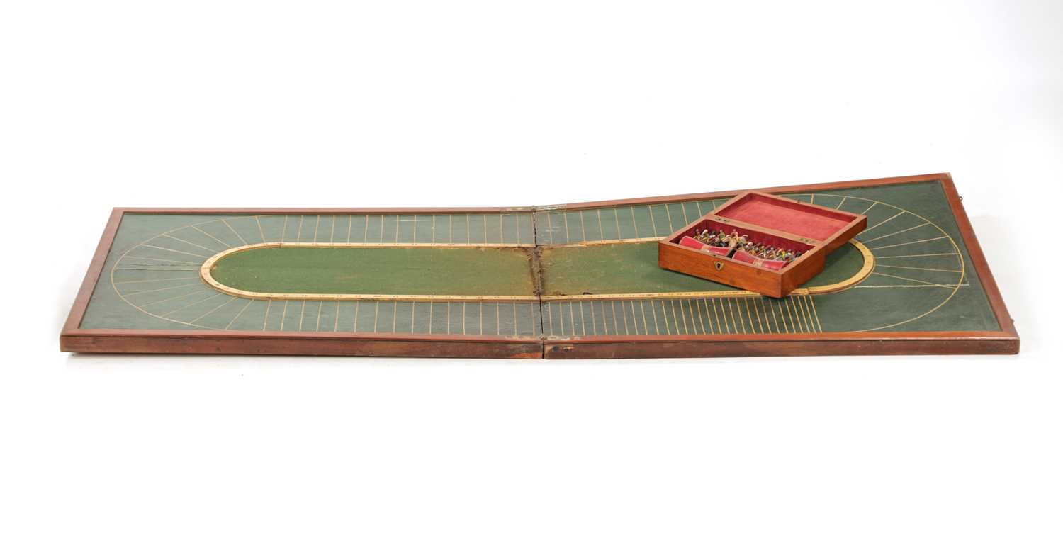 AN EARLY 19TH CENTURY TOTOPOLY RACING BOARD AND BOX OF LEAD HORSES