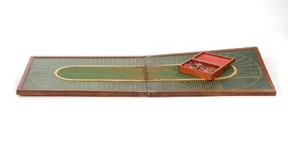 AN EARLY 19TH CENTURY TOTOPOLY RACING BOARD AND BOX OF LEAD HORSES