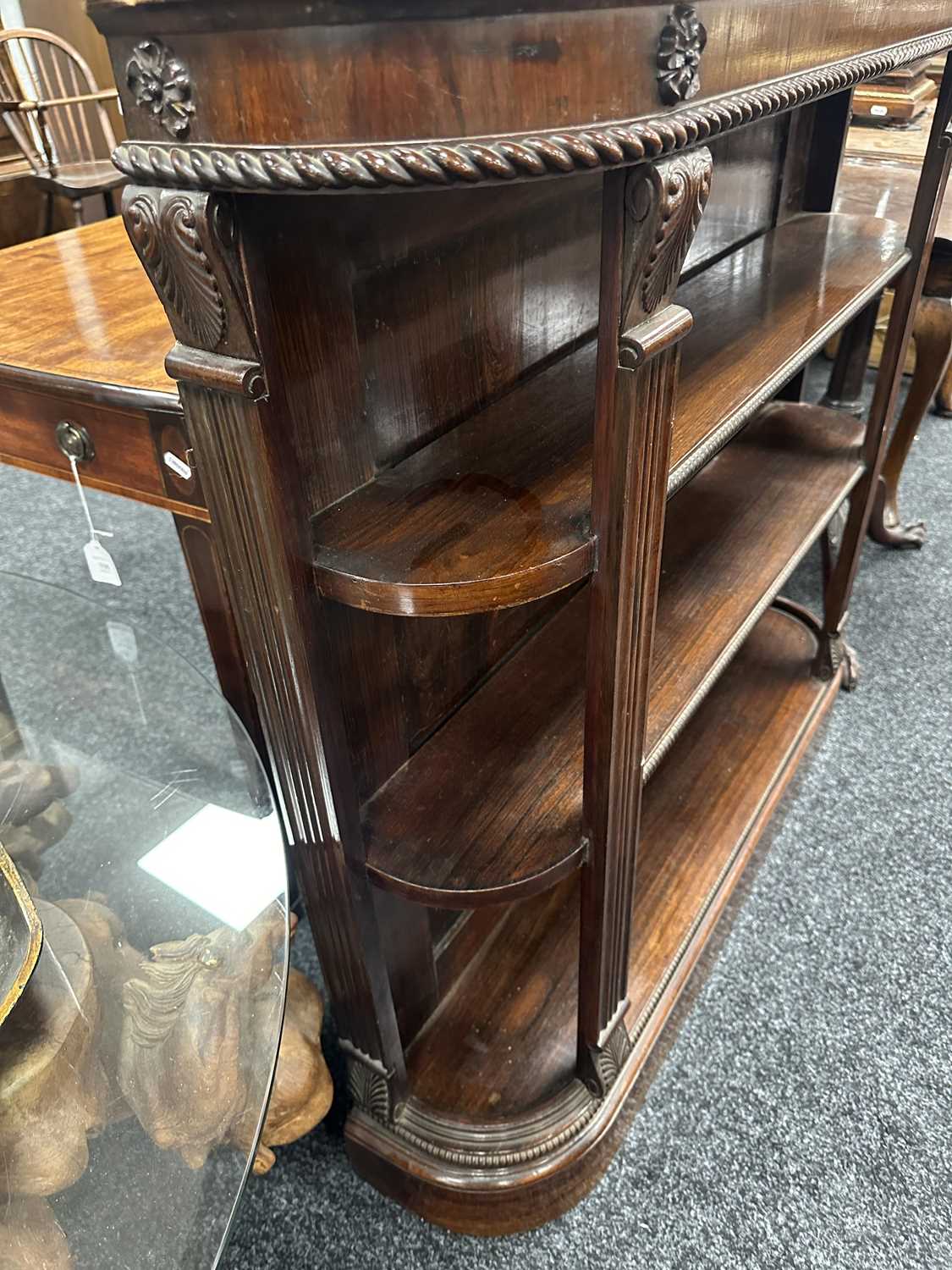 A REGENCY FIGURED ROSEWOOD OPEN BOOKCASE OF SMALL SIZE - Image 10 of 15