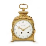 AN EARLY 19TH CENTURY ORMOLU PENDULE D’OFFICIER QUARTER CHIMING MANTEL CLOCK