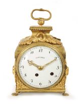 AN EARLY 19TH CENTURY ORMOLU PENDULE D’OFFICIER QUARTER CHIMING MANTEL CLOCK