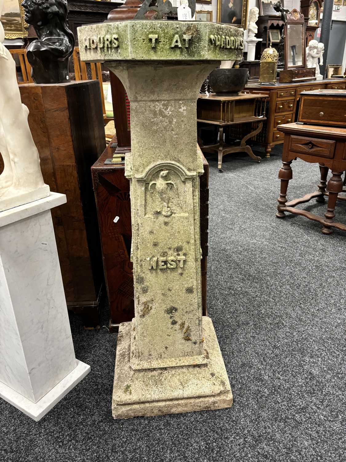 AN EARLY 18TH CENTURY BRONZE SUNDIAL DATED 1717 RAISED ON AN ARTS AND CRAFTS COMPOSITE STONE BASE - Image 16 of 17